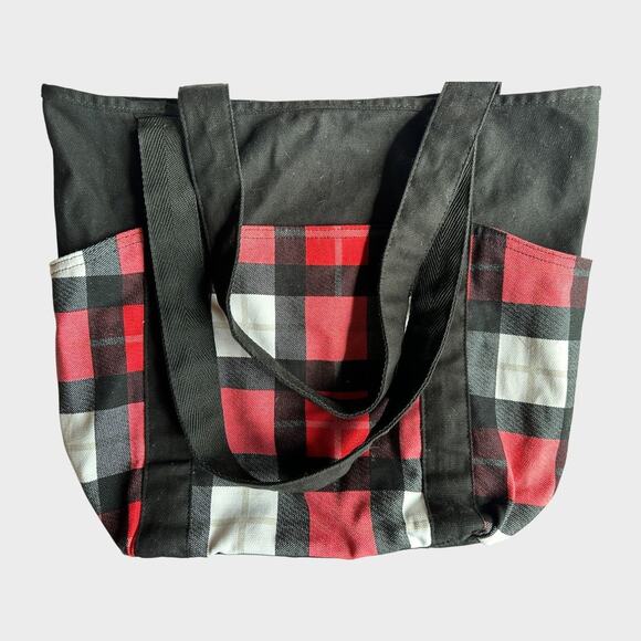 Thirty-One Retired Go To Tote CHECK MATE Red Black White Buffalo Plaid - Picture 1 of 8